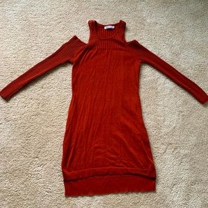Cold shoulder sweater hi lo dress w slits